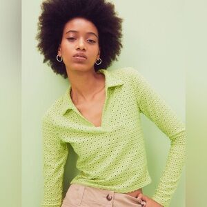 H&M Lime Eyelet Long Sleeve Blouse